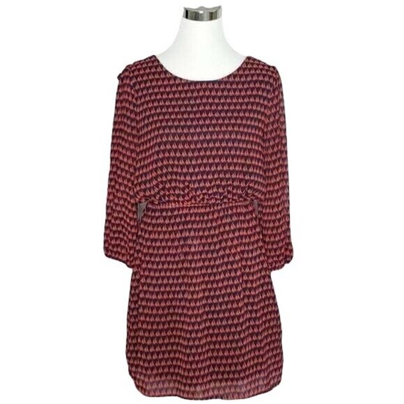 Jay Jewel Neck Long Sheer Sleeve Mini Length Sailboat Bow Back Dress Size Medium - Picture 2 of 9